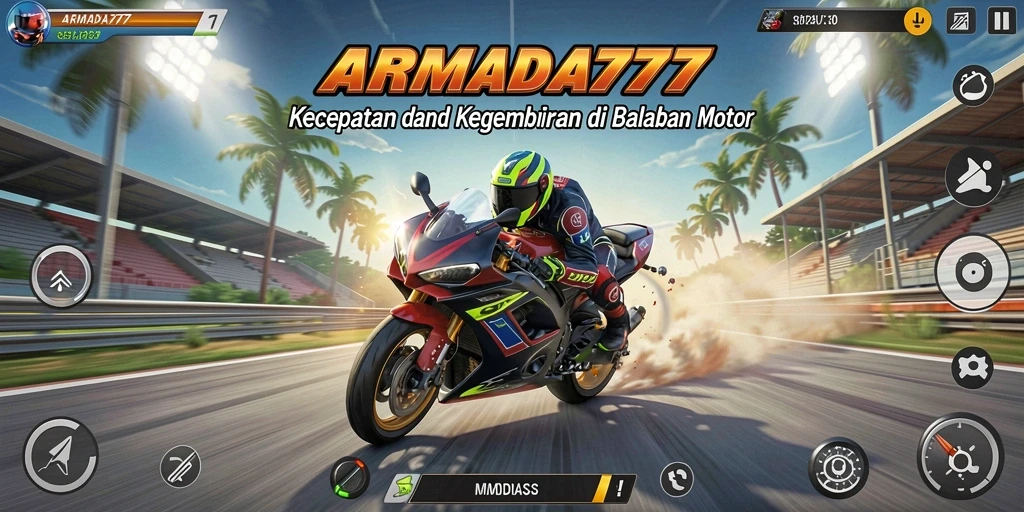 Tampilan gameplay seru dalam game balapan motor ARMADA777.