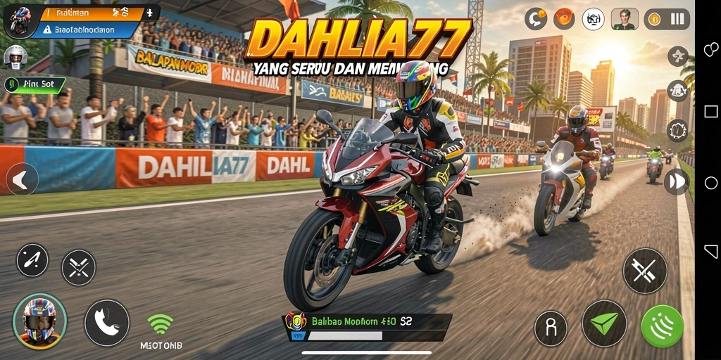 Screenshot DAHLIA77 menampilkan balapan motor yang seru dan grafis menawan.