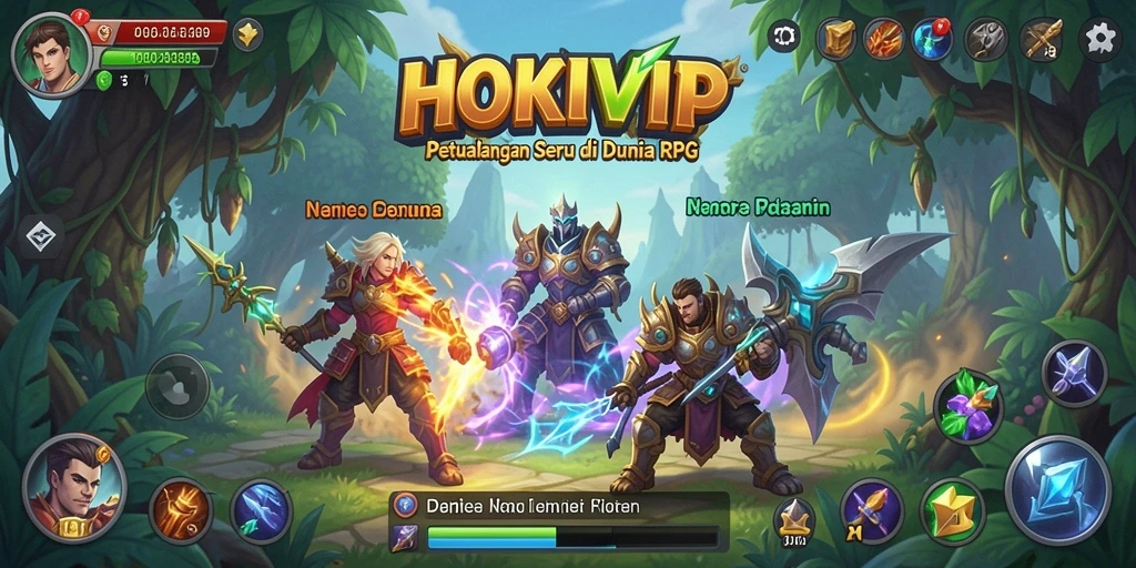 Tampilan gameplay HOKIVIP menunjukkan aksi pertempuran yang seru dan karakter fantastis.