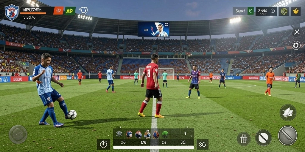 Tangkapan layar MPO76 menampilkan aksi sepak bola yang mendebarkan.