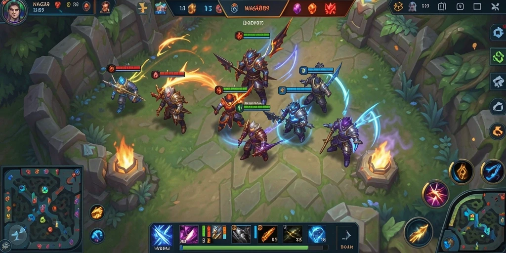 Screenshot gameplay NAGA889 menampilkan pertarungan tim yang intens.